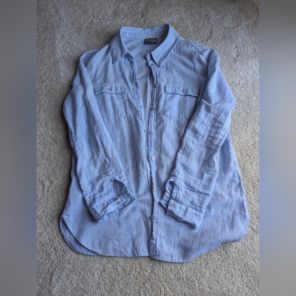 Light Blue Button-Up Women Cotton Shirt